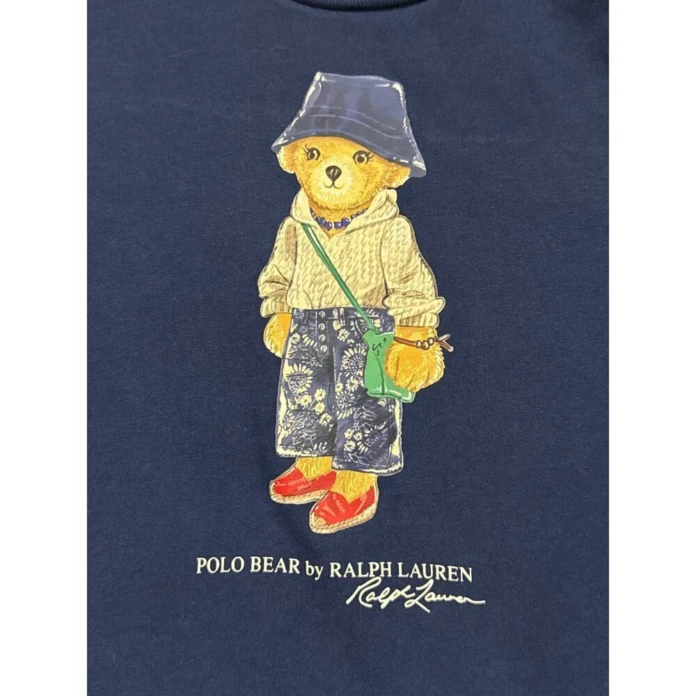 Ralph Lauren Girl's Jersey Dress Bear Graphic  Short Sleeve Ruffle 24 Months